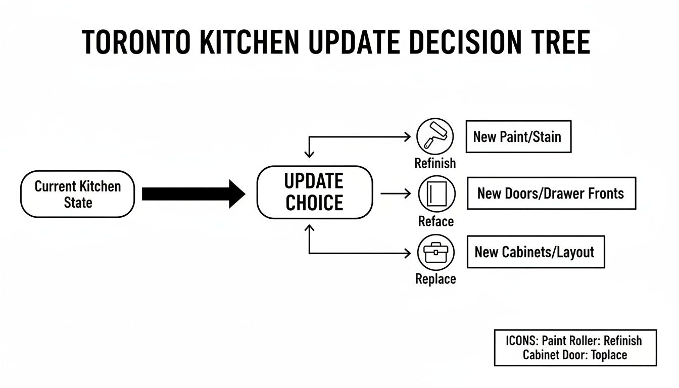 Toronto Kitchen Update Decision Tree flowchart showing options for current kitchen state.