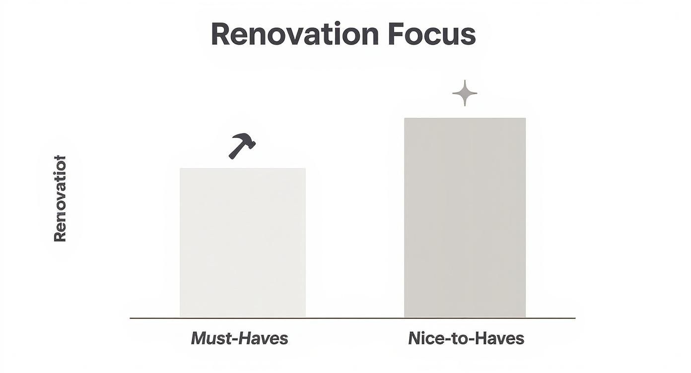 Bar chart illustrating a greater renovation focus on nice-to-haves over must-haves.