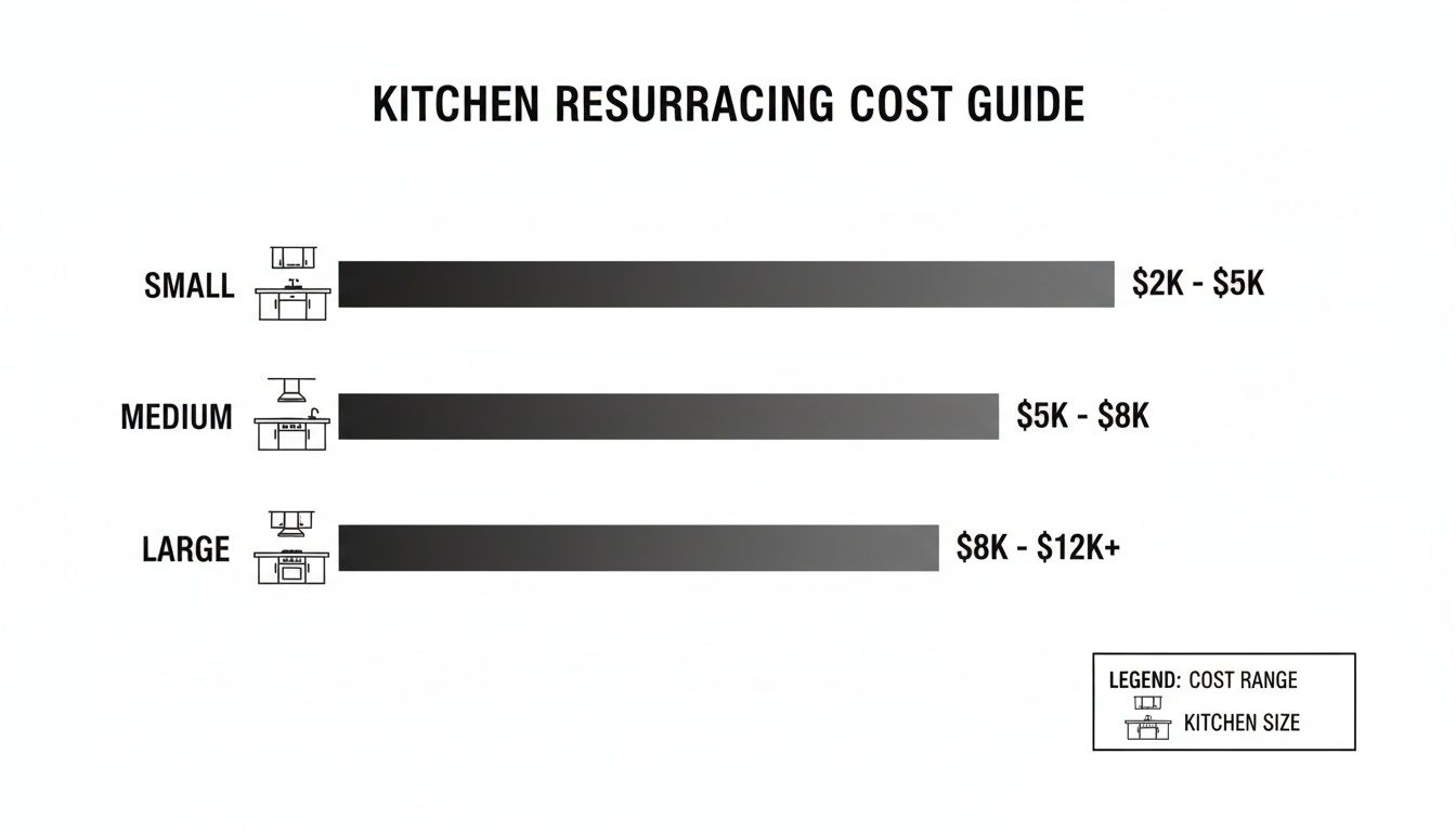 Kitchen resurfacing cost guide showing price ranges for small, medium, and large kitchens.