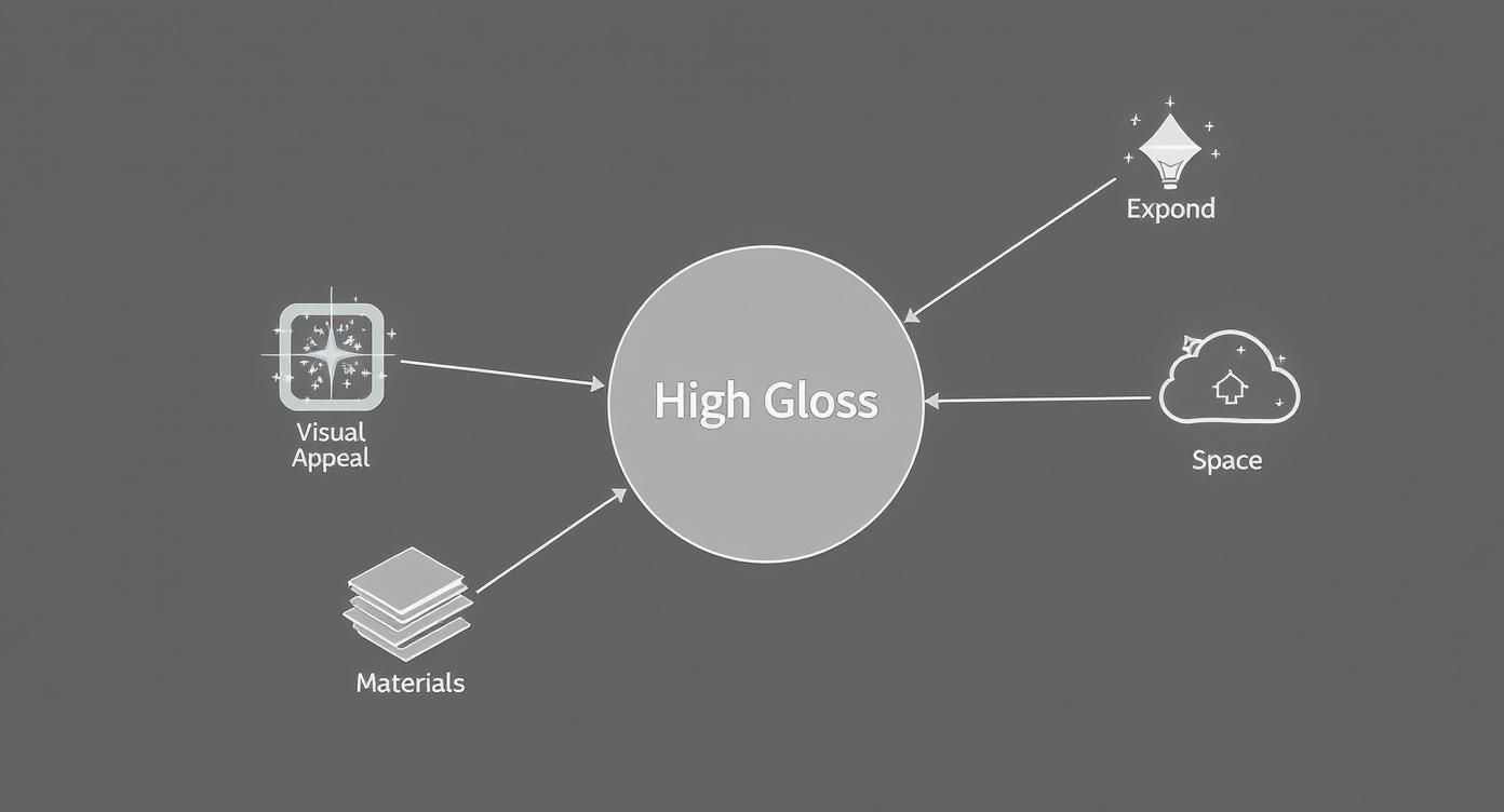 Infographic about high gloss kitchen cabinets