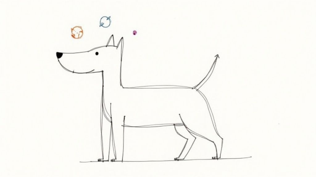 A happy dog sitting next to a bowl of food with supplements mixed in.