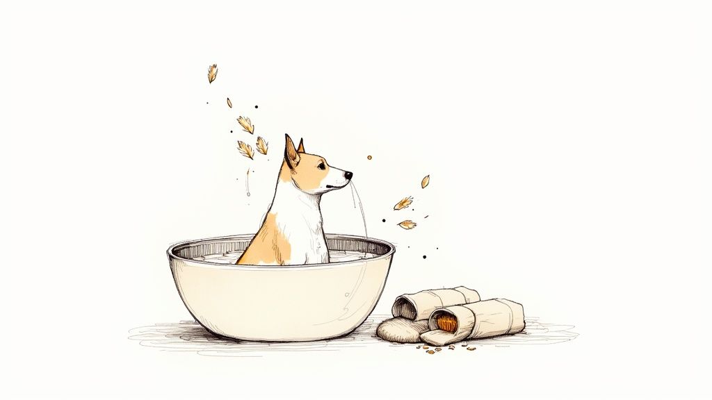 Dog getting a soothing bath to relieve itchy skin