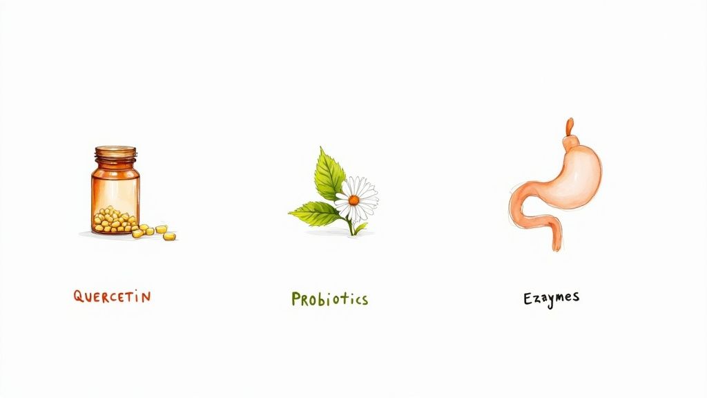 Herbal remedies and supplements in bowls for a dog