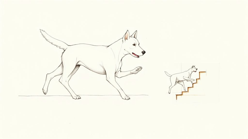 A dog looking stiff and reluctant to stand up