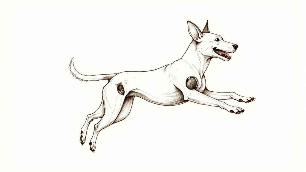 A golden retriever happily catching a ball in a green field, showcasing mobility and joint health.