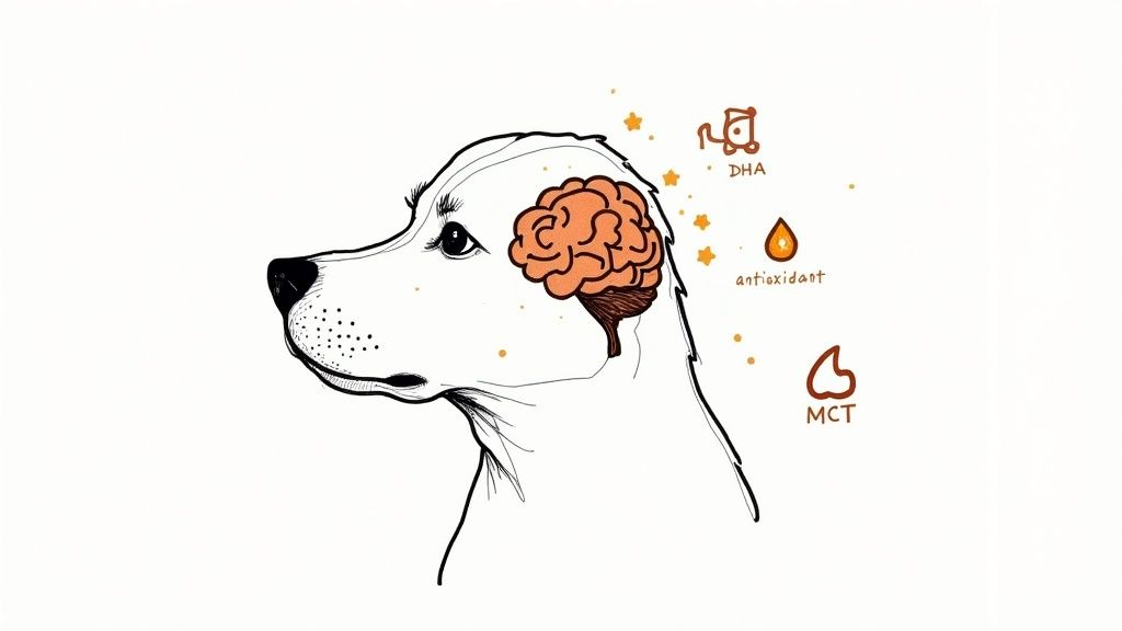 A senior dog looking alert and engaged