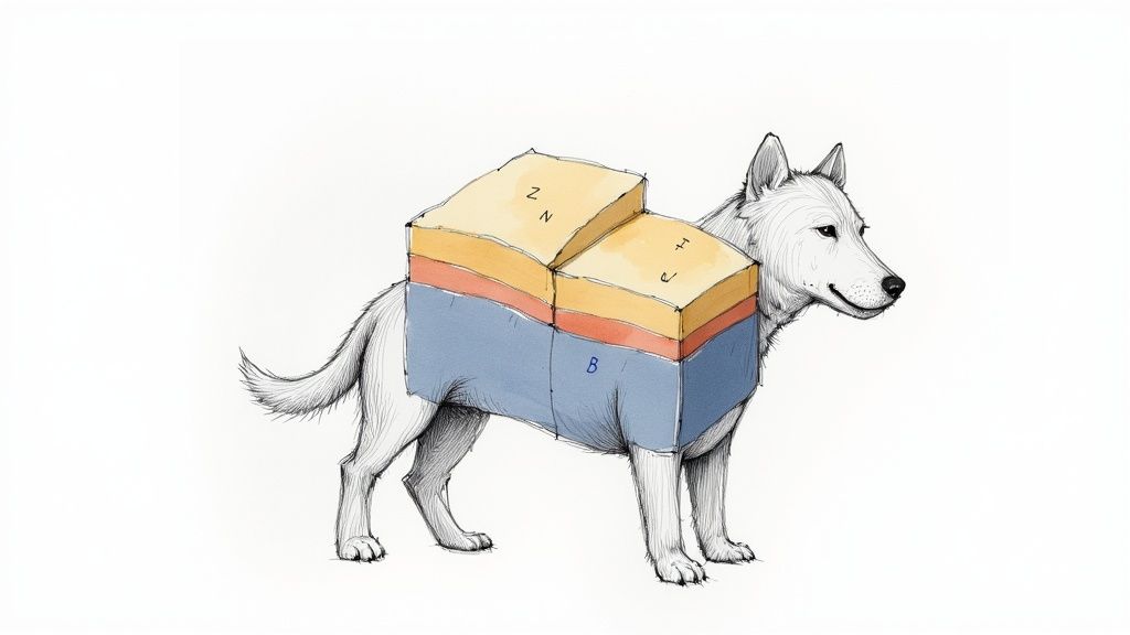 Anatomical diagram of dog showing layered sections labeled for supplement absorption and skin health