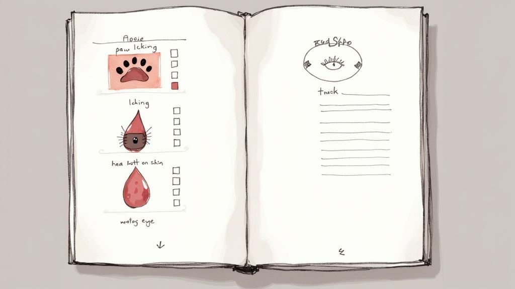 A beagle puppy licking its paw with focus, sitting on a wooden floor.