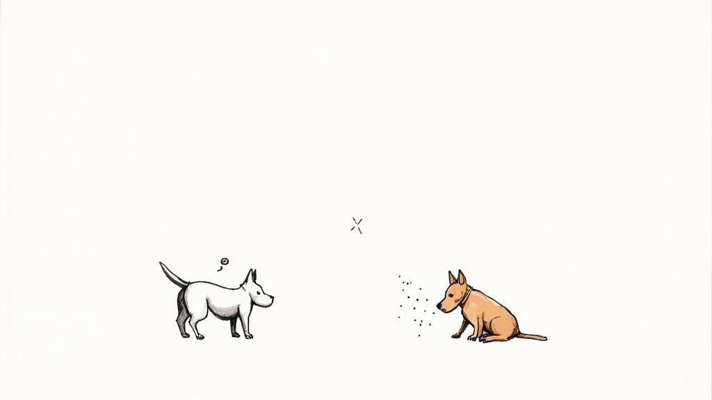 A dog looking slightly unwell, resting on a rug