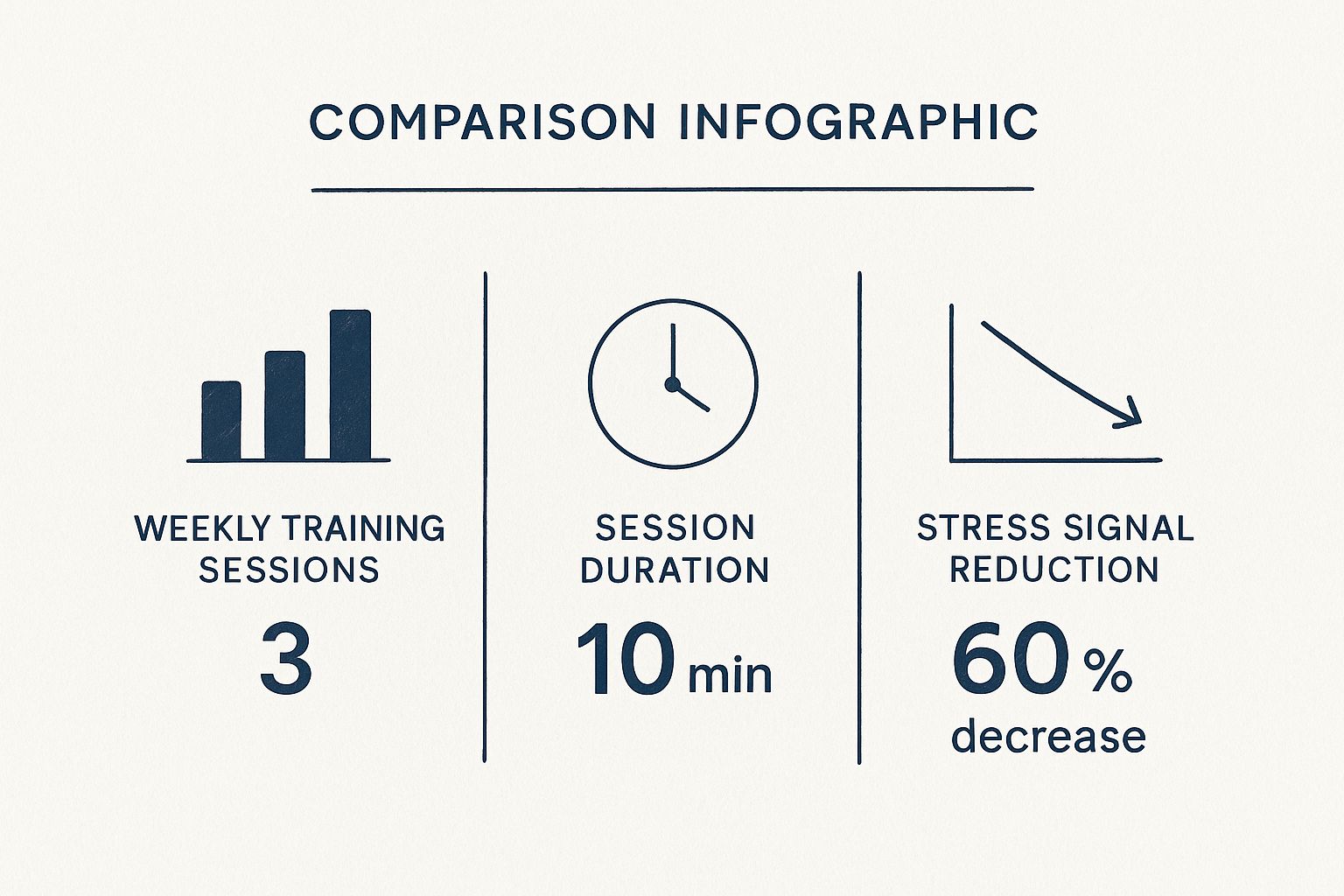 Infographic showing that three 10-minute training sessions per week can lead to a 60% reduction in stress signals.