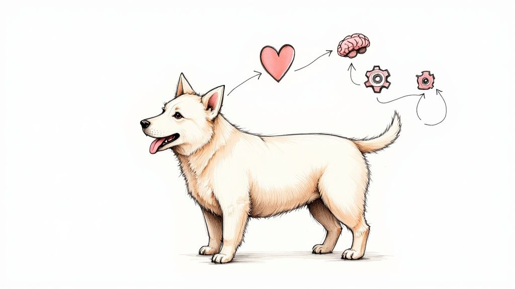 A happy golden retriever enjoying a walk in a sunny park