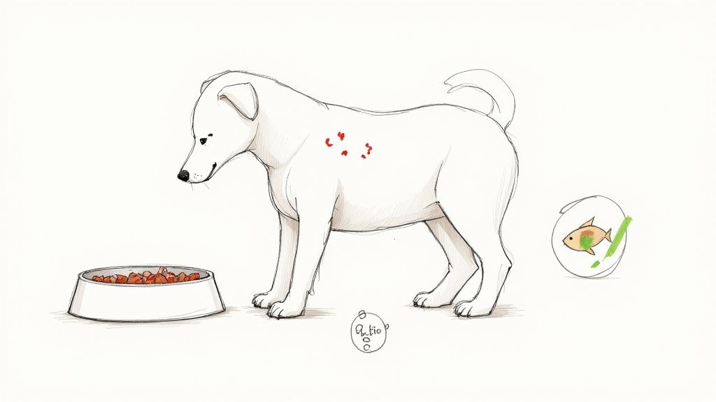 Close-up of a dog's irritated, red skin