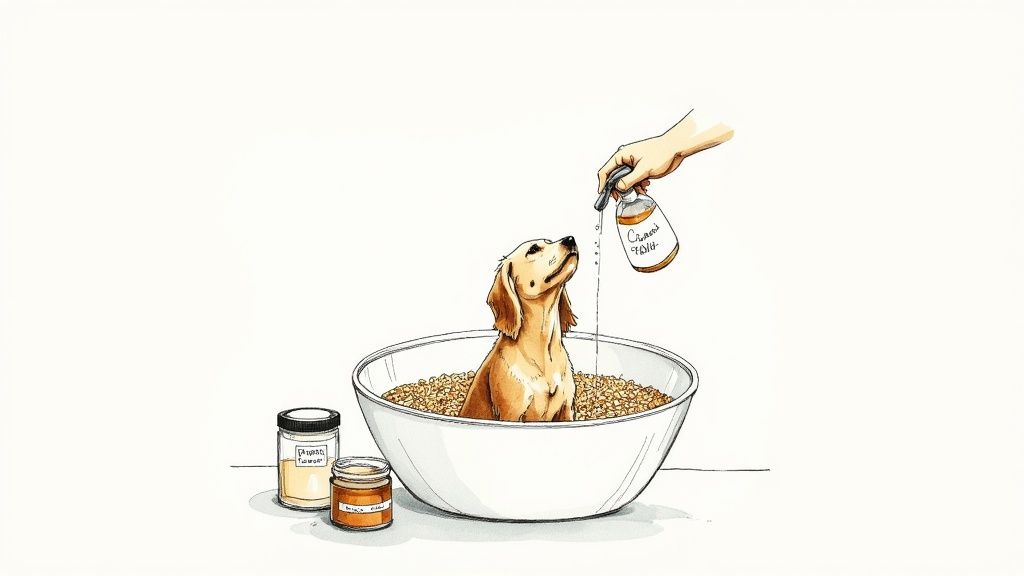 A dog getting a soothing bath to relieve itchy skin