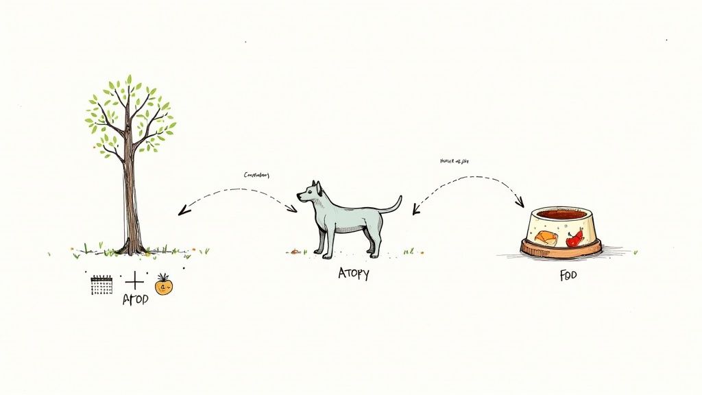 A close-up shot of a dog's paws, showing some redness and irritation.