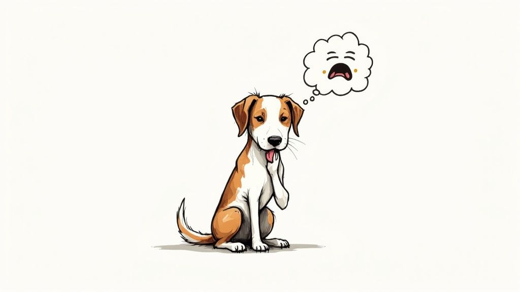 A person gently examining a dog's paw pad.