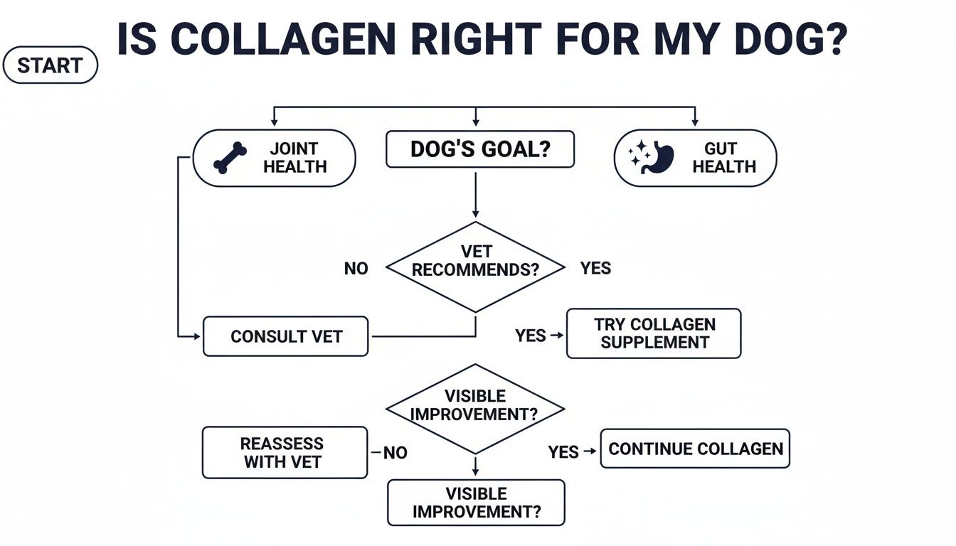 Flowchart guiding the decision process for administering collagen supplements to dogs.