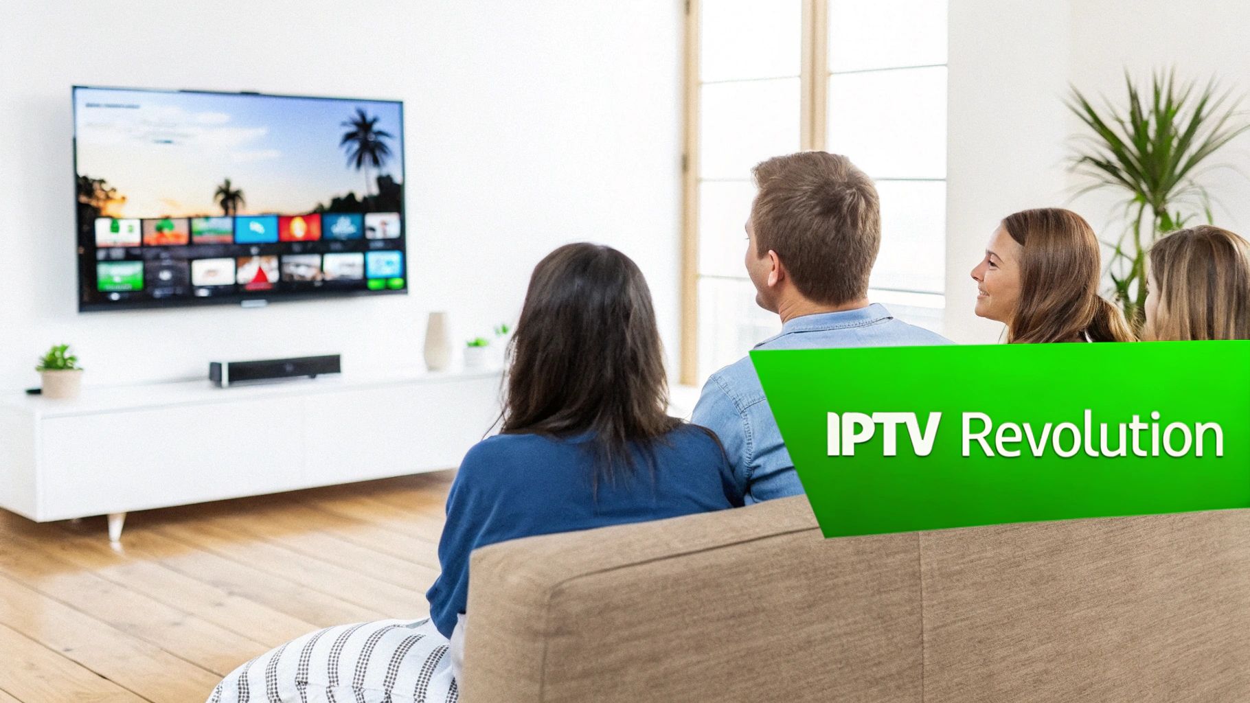 A family enjoying streaming TV on a modern smart television