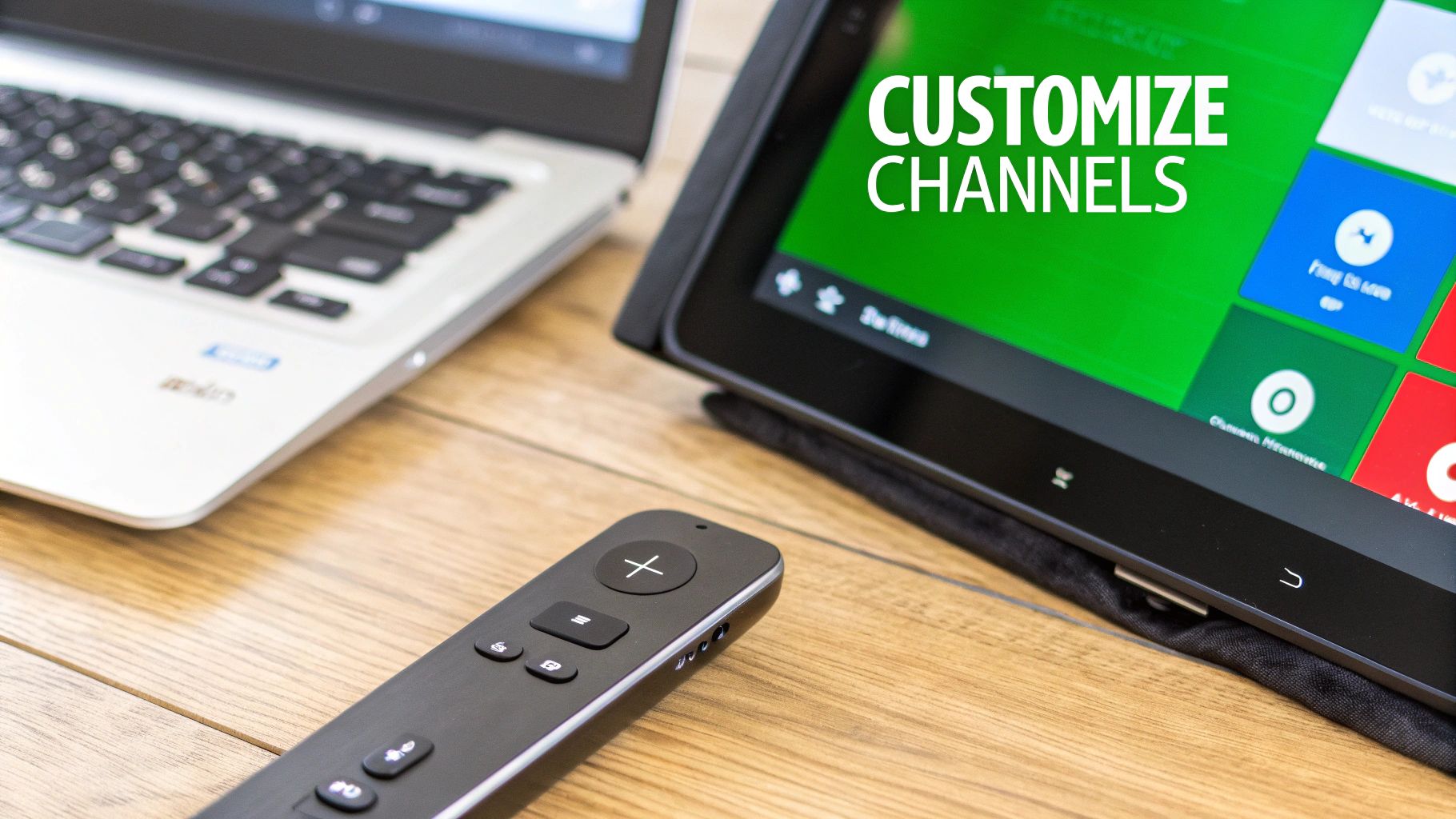 A person adjusting settings on a tablet for their smart TV.