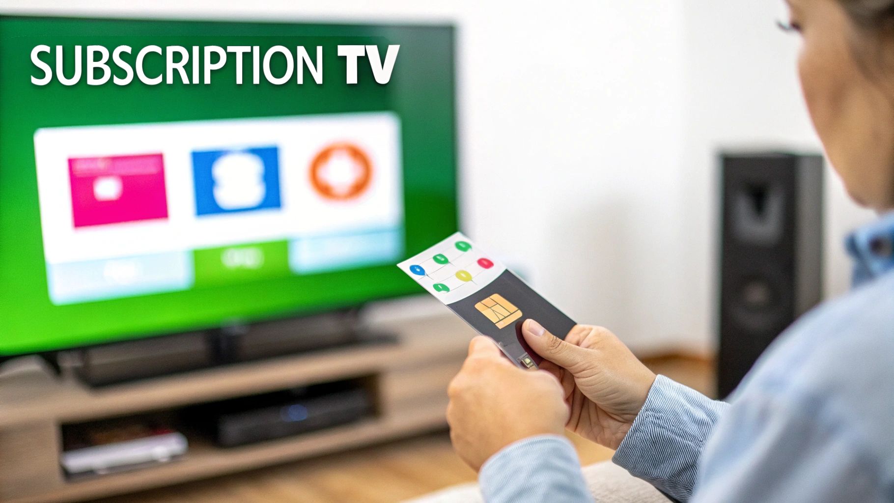 A person relaxing on a couch, using a remote to browse through a streaming service on their TV.