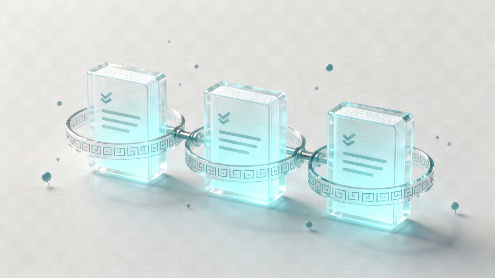 Illustrazione digitale astratta della tecnologia blockchain con blocchi interconnessi e linee luminose