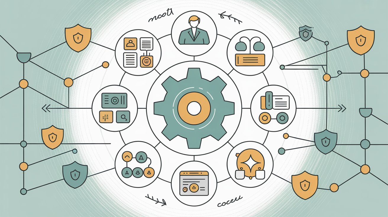 Hub and spoke diagram showing eight essential audit management software features connected to central platform with integrated network