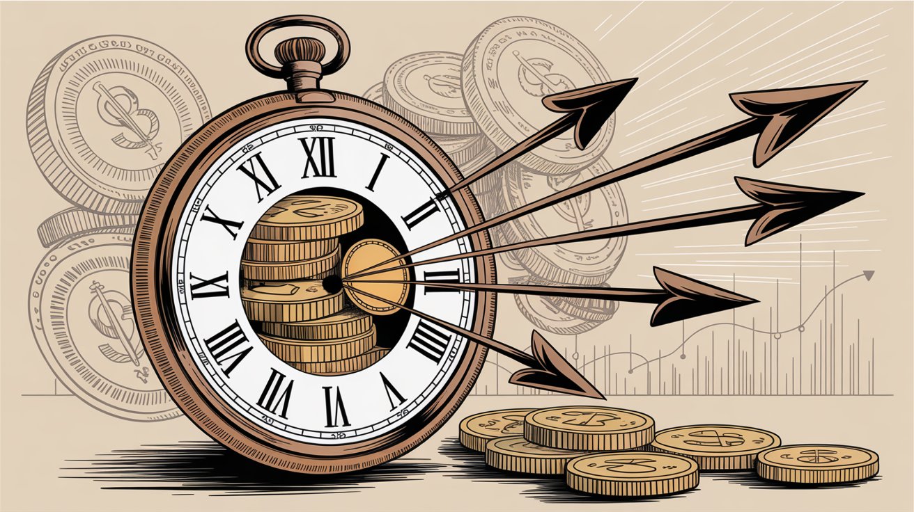 Time is money concept with clock and coins representing ROI and cost savings