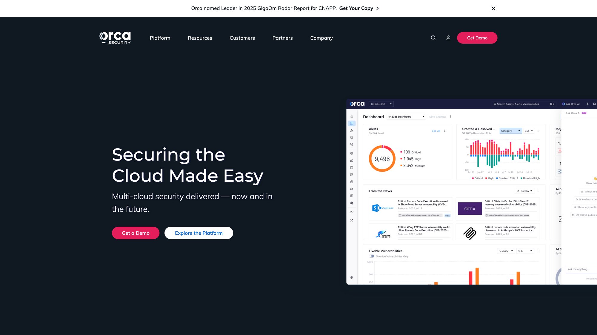 Orca Security cloud security platform homepage