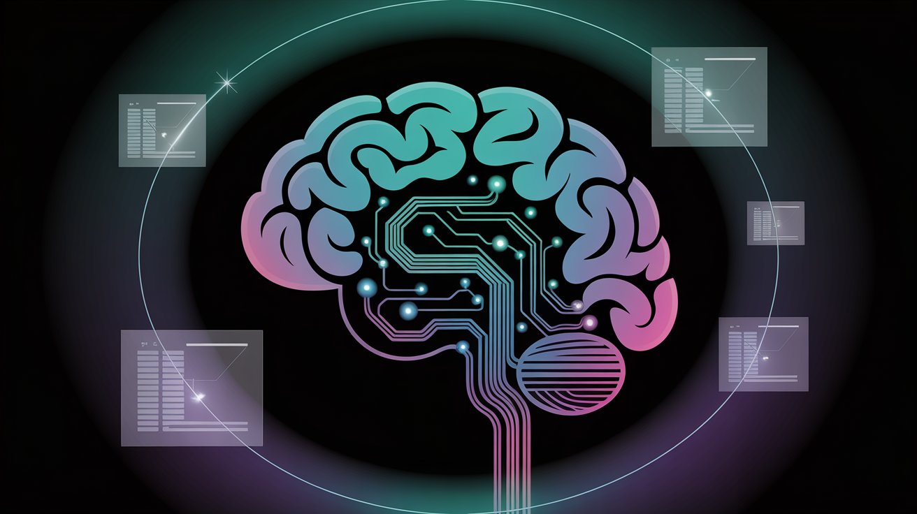 AI-powered brain with circuit board patterns connected to multiple dashboard interfaces, illustrating artificial intelligence automation in compliance platforms