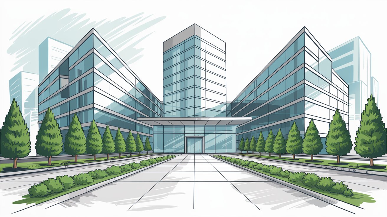 Modern corporate headquarters representing enterprise-level compliance solutions for large organizations