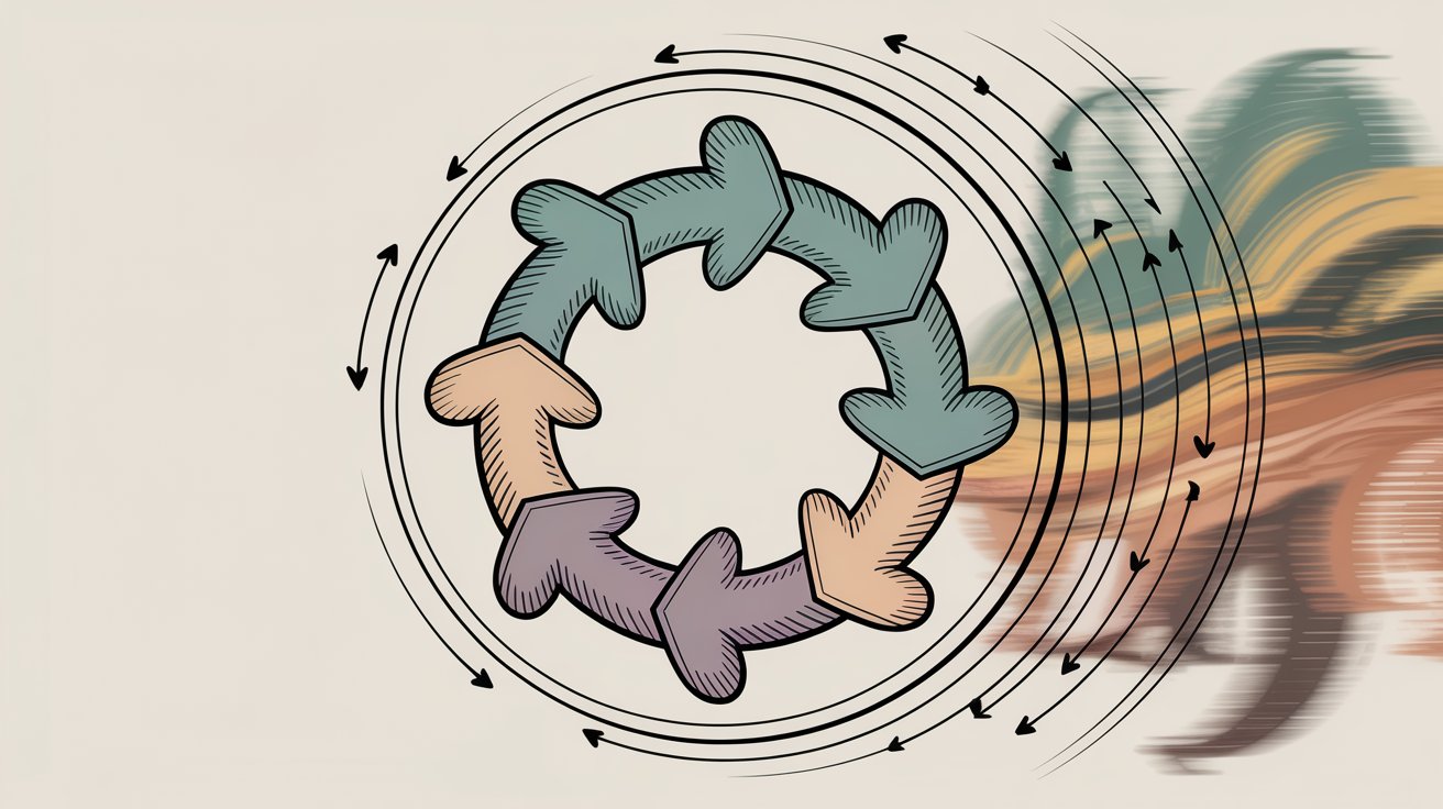 Circular arrows in continuous cycle formation representing ongoing Plan-Do-Check-Act improvement process with dynamic motion