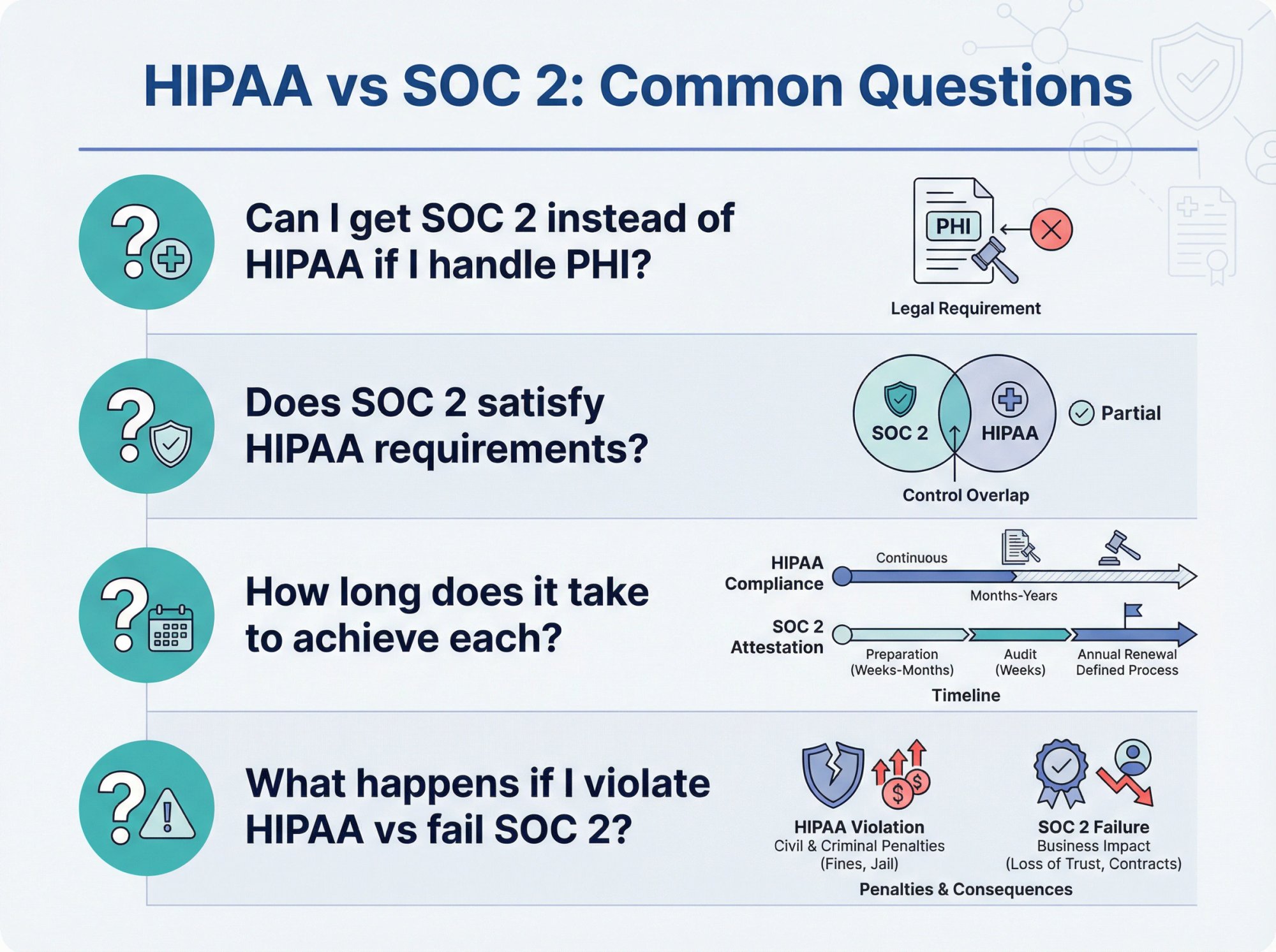 Common questions about HIPAA vs SOC 2 compliance frameworks with clear answers for healthcare companies