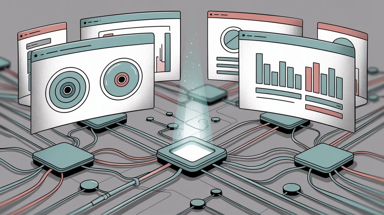 Professional illustration of a security monitoring dashboard showing real-time compliance control tracking and alert systems used by Vanta and Drata