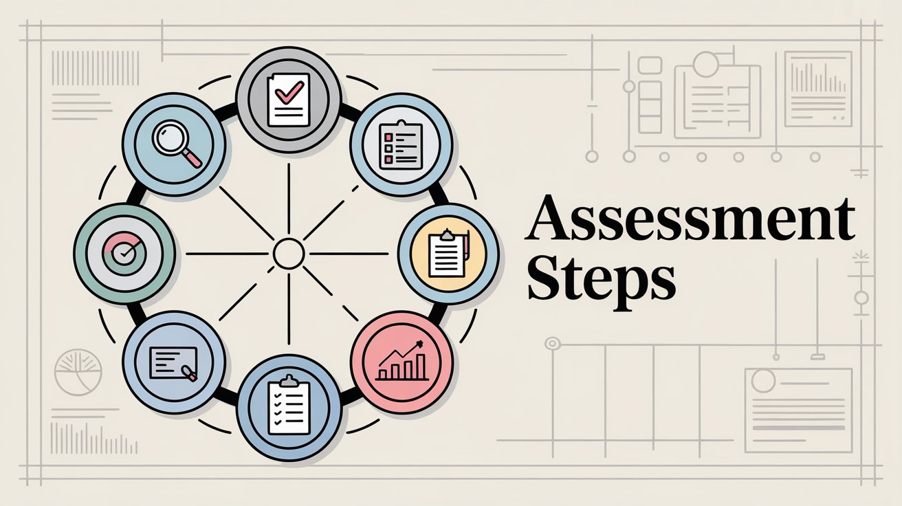 Internal audit workflow showing systematic assessment steps from planning through corrective actions
