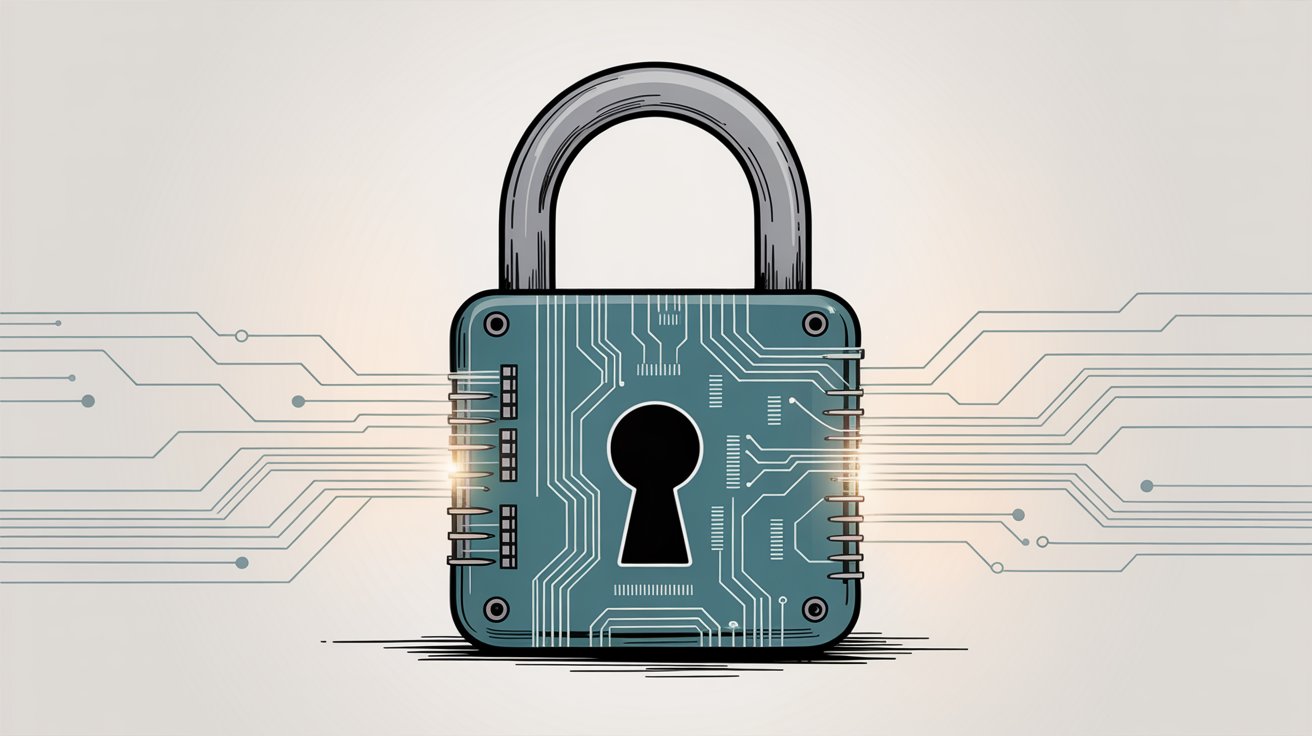 Professional SOC 2 security compliance certification concept with digital padlock and circuit board elements