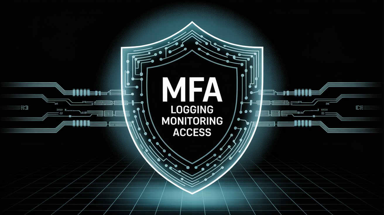 Technical security controls including MFA, logging, monitoring, and access management