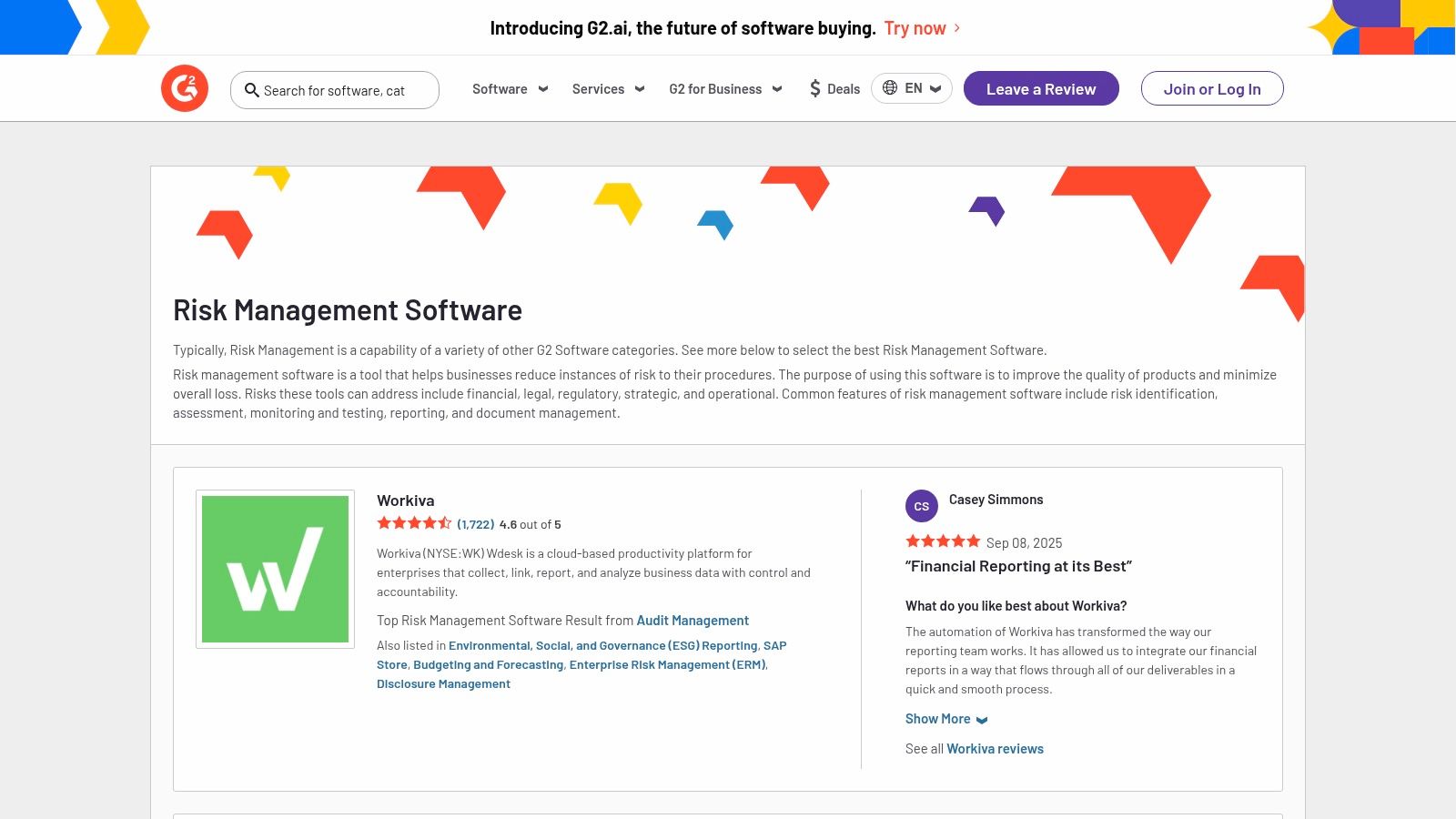 G2 – Risk Management Software category