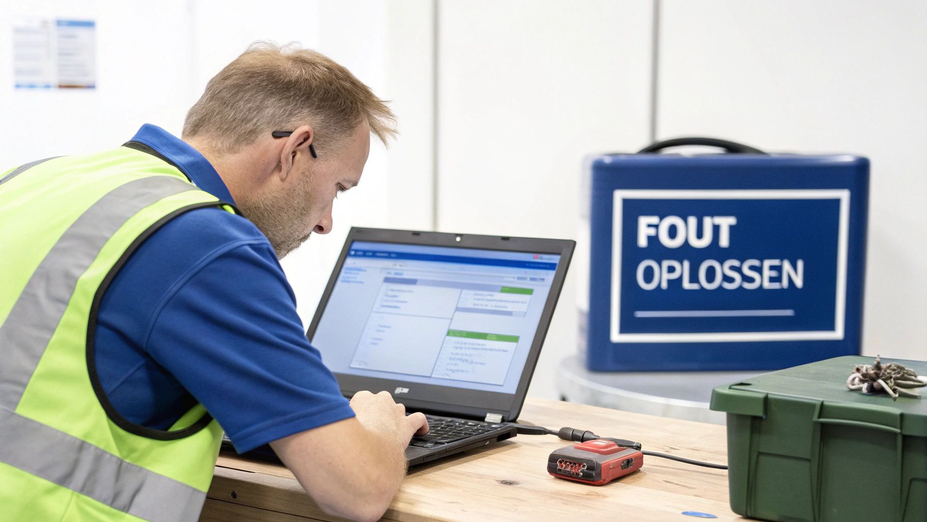 Een illustratie van een tandwielmechanisme met een waarschuwingssymbool, wat duidt op een probleemoplossend proces.