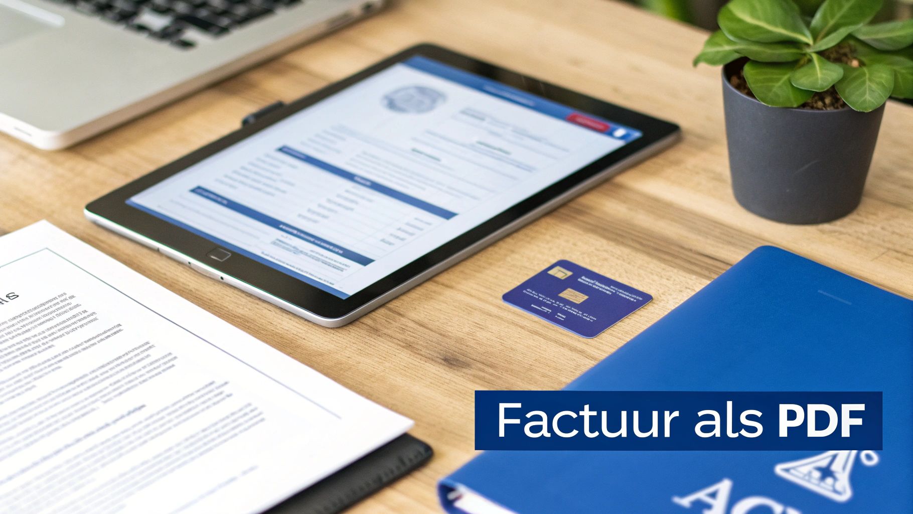 Een professioneel opgemaakte factuur wordt als PDF-document op een computerscherm weergegeven.