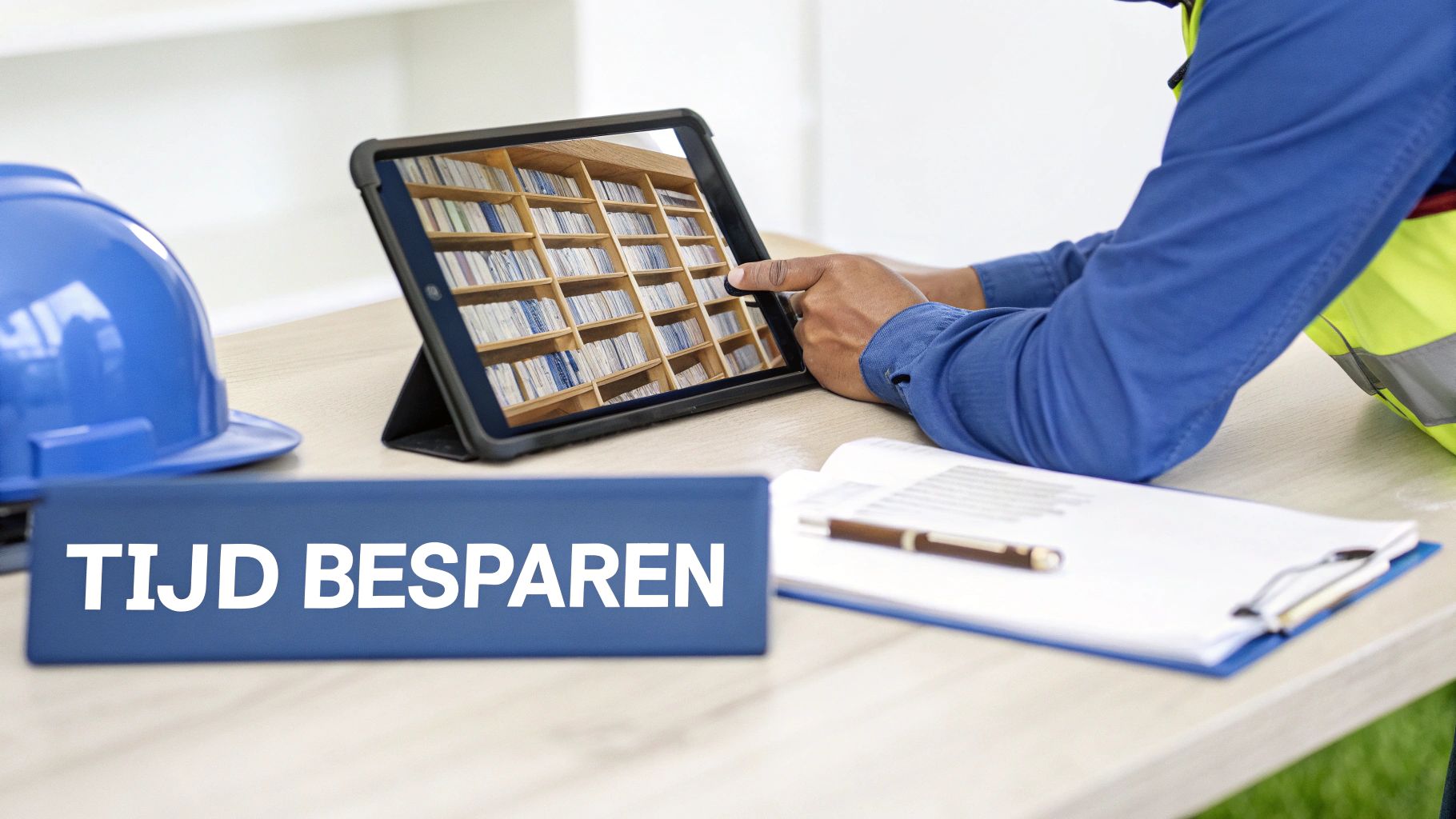 Een close-up van een persoon die op een laptop werkt, gericht op de 'Quick Parts' functie in Word.