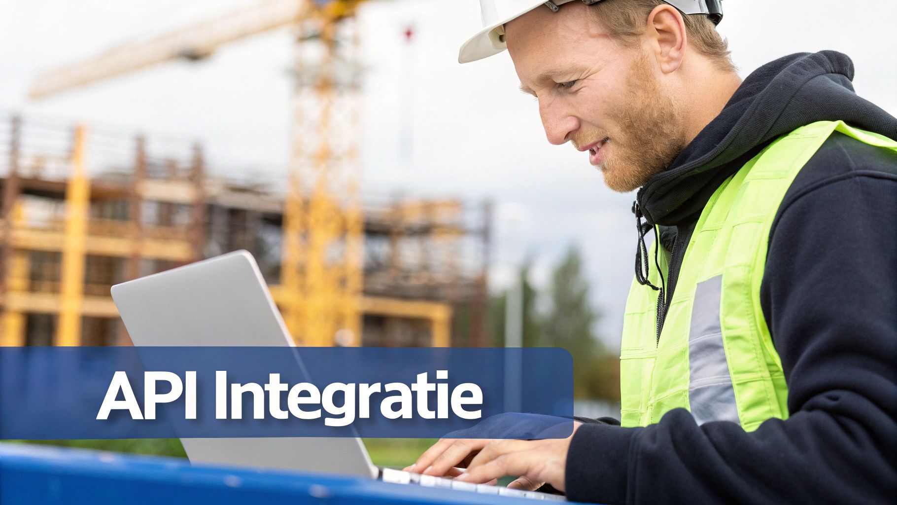 Een team van bouwvakkers bespreekt een plan op een tablet, wat een soepele implementatie van nieuwe software symboliseert.