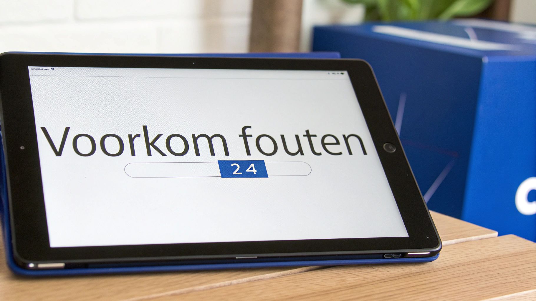 Een aannemer op een bouwplaats die een tablet gebruikt om administratieve fouten te voorkomen