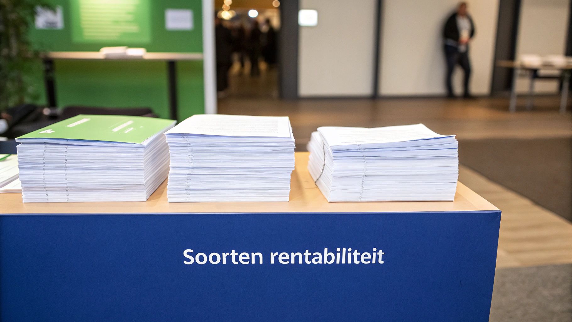 Een aannemer die financiële documenten doorneemt, wat de praktische toepassing van rentabiliteitsberekeningen symboliseert.