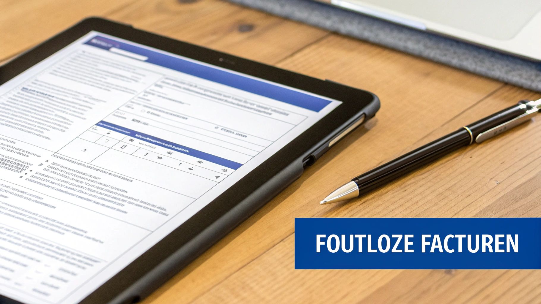 Een aannemer controleert een factuur op zijn laptop