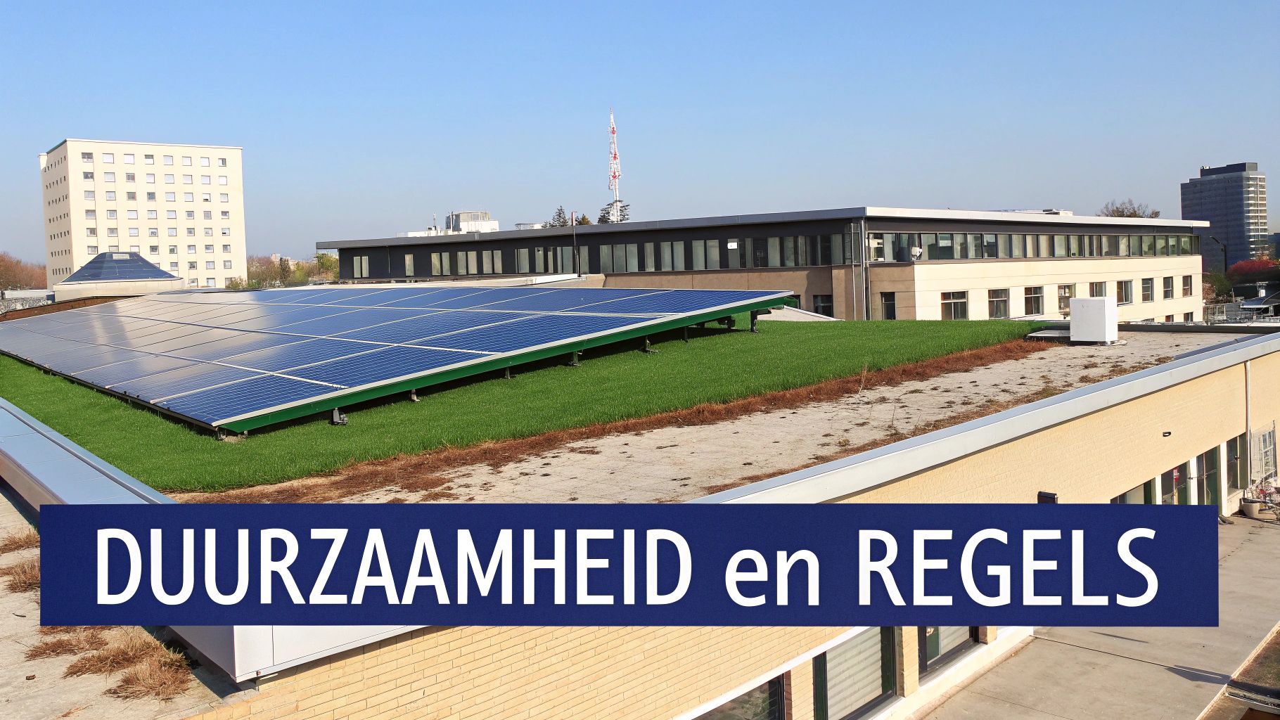 Een groen dak op een modern gebouw, symbool voor duurzaamheid in de bouw