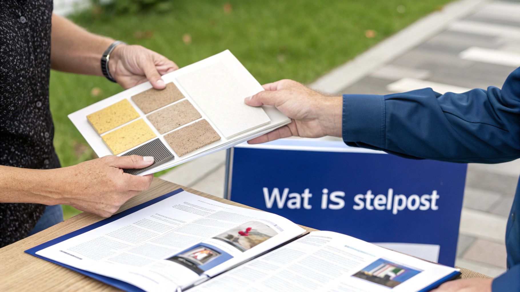 Een aannemer die een blauwdruk bekijkt in een bouwproject