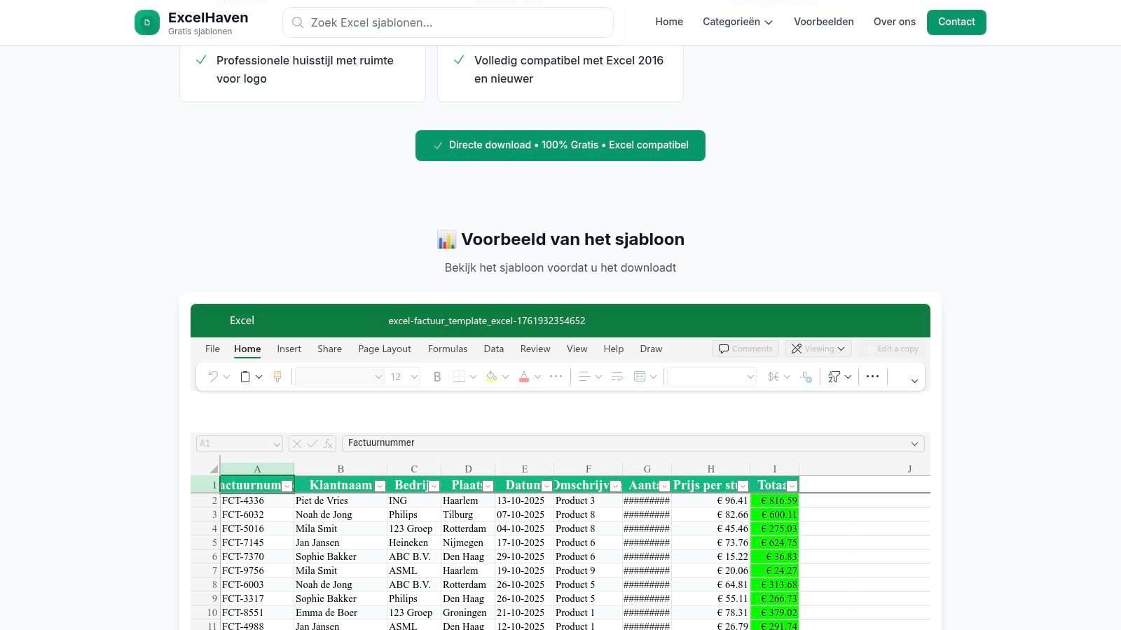 ExcelHaven (gratis Excel factuurtemplate)
