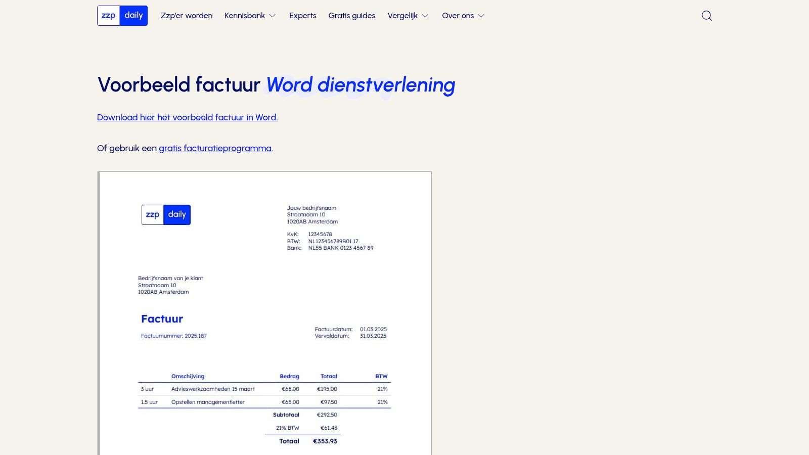 ZZP Daily – gratis factuurvoorbeeld (Word)