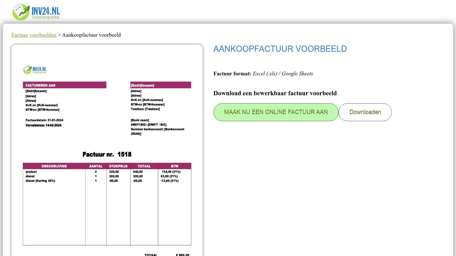 INV24 Nederland (factuurvoorbeelden)