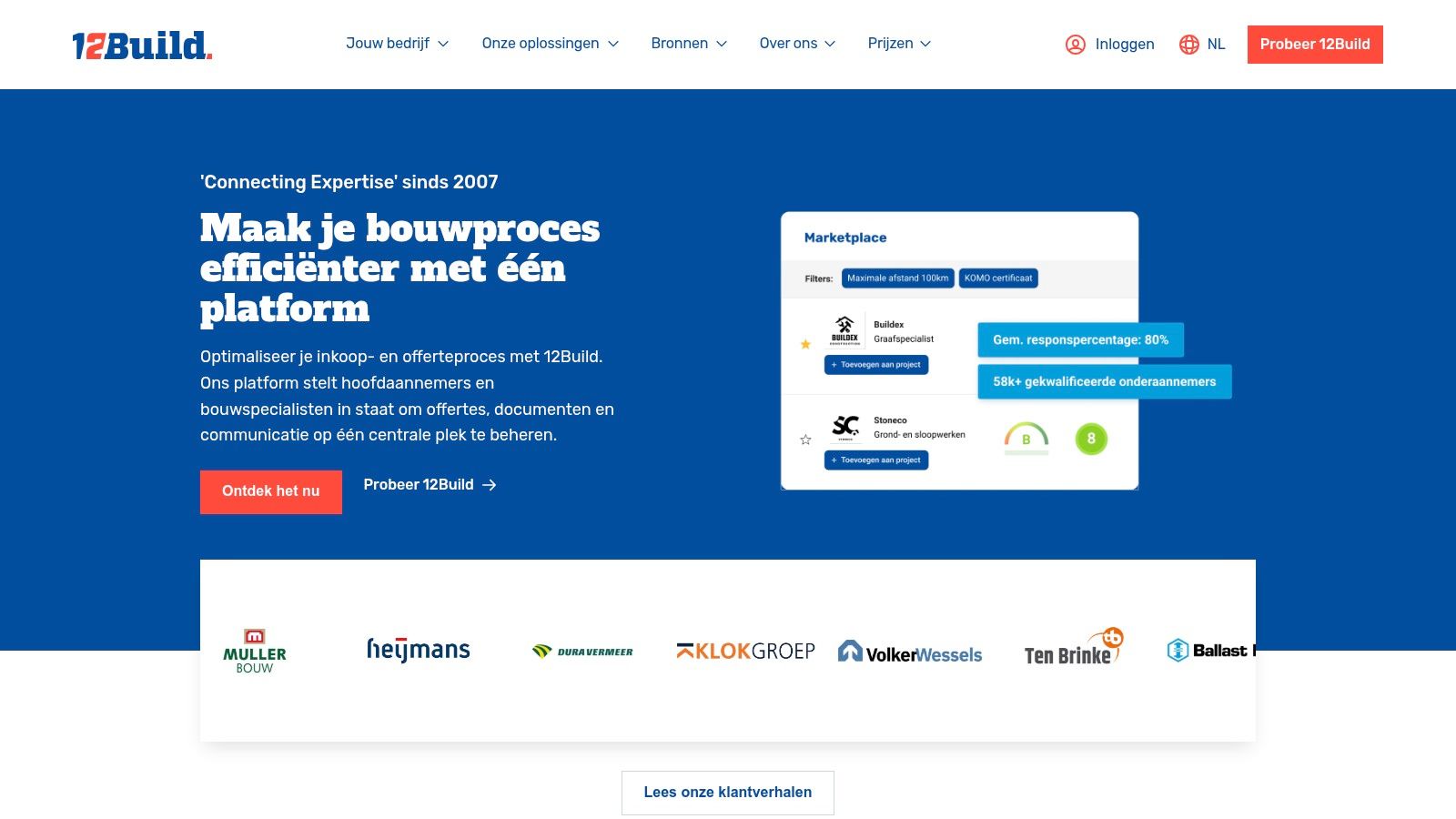 Voorbeeld van het 12Build platform voor bouw offertes