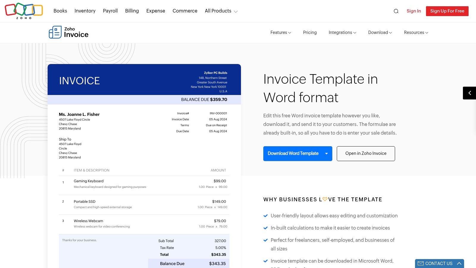 Zoho Invoice – Word-invoice template